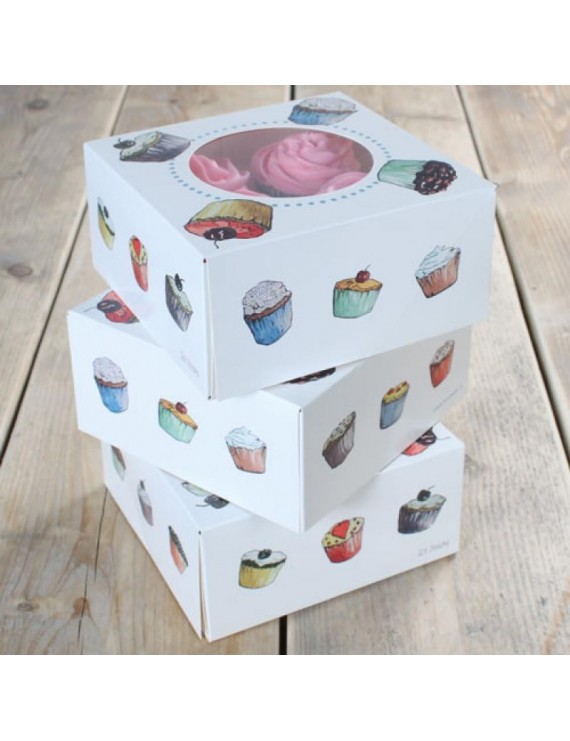 Pack de 3 Cajas para 4 Cupcakes 17x17x8cm- + interior